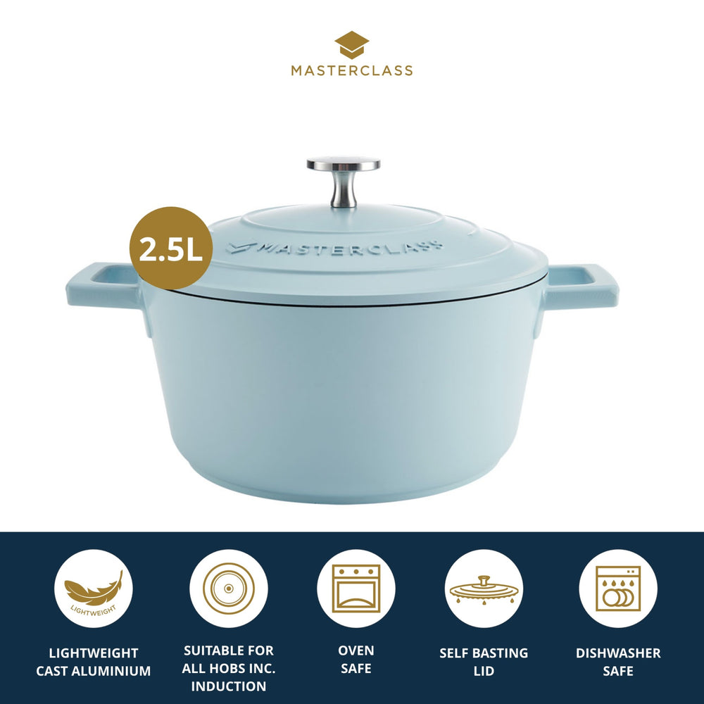 MasterClass Sky Blue Cast Aluminium Casserole Dish, 2.5L