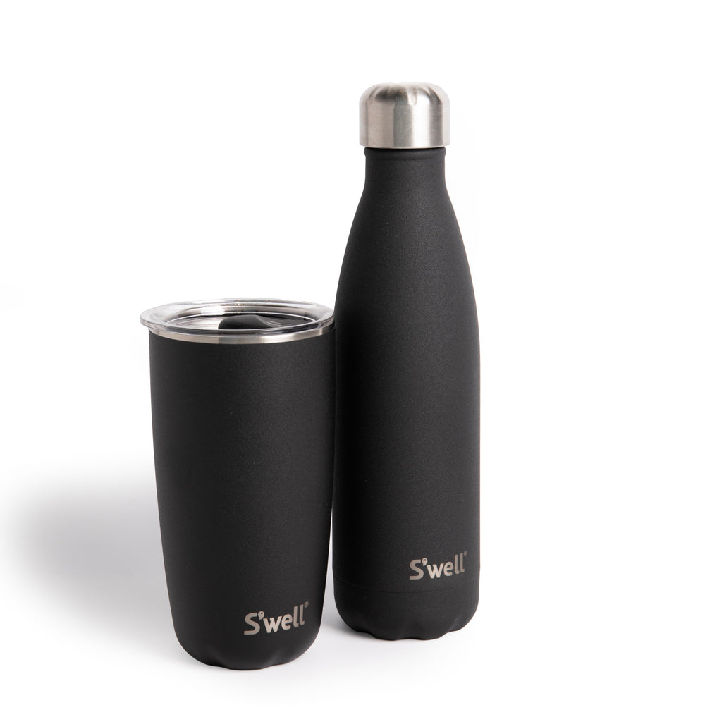 S'well 2pc Travel Cup and Bottle Set with Stainless Steel Water Bottle, 500ml and Drinks Tumbler, 530ml, Onyx image 1