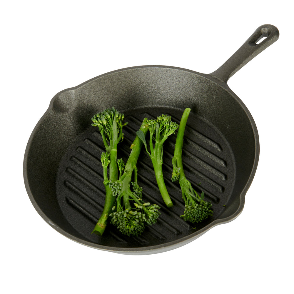 KitchenCraft Deluxe Cast Iron Round Ribbed Grill Pan, 24cm