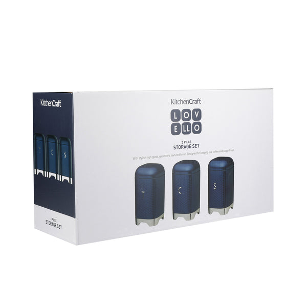 KitchenCraft Lovello Textured Tea, Coffee and Sugar Canisters in Gift Box, Steel - Midnight Navy image 4