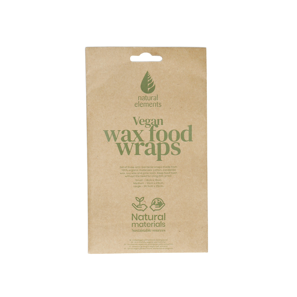 Natural Elements Set of 3 Reusable Vegan Food Wrap Sheets, Organic Cotton Cling Film Alternative