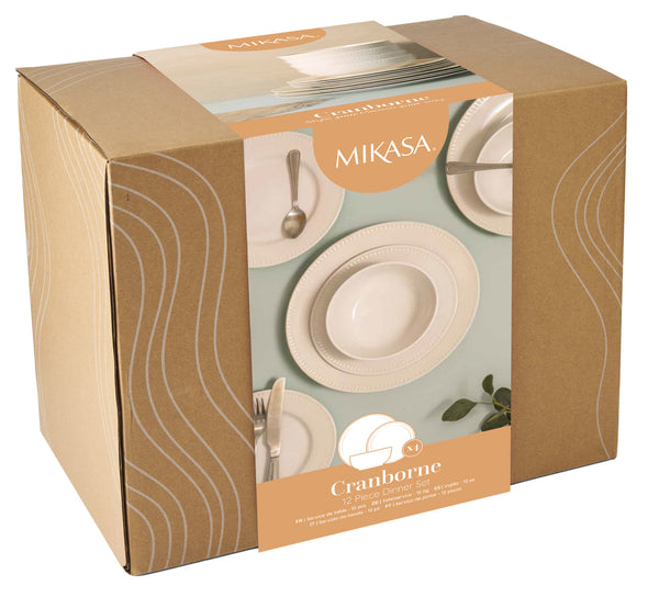 Mikasa Cranborne 12-Piece Stoneware Dinner Set, Cream image 14