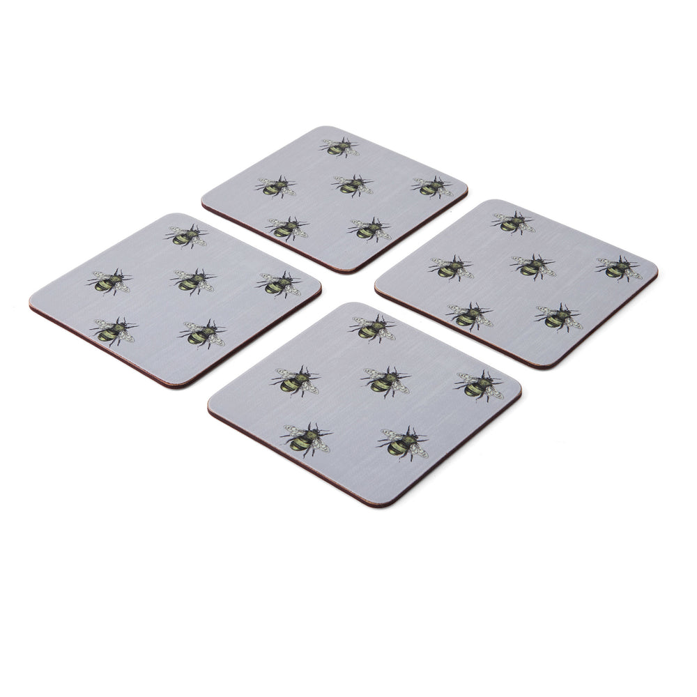 Creative Tops Country Bee Set Of 4 Square Coasters, Grey 10.5 x 10.5 x 2CM