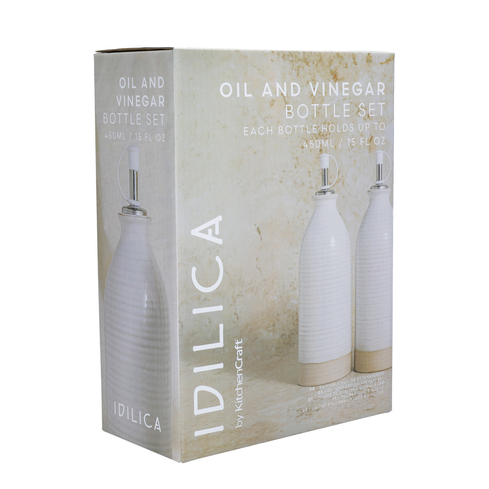 KitchenCraft Idilica Oil and Vinegar Bottles, Set of 2, Cream, 450ml