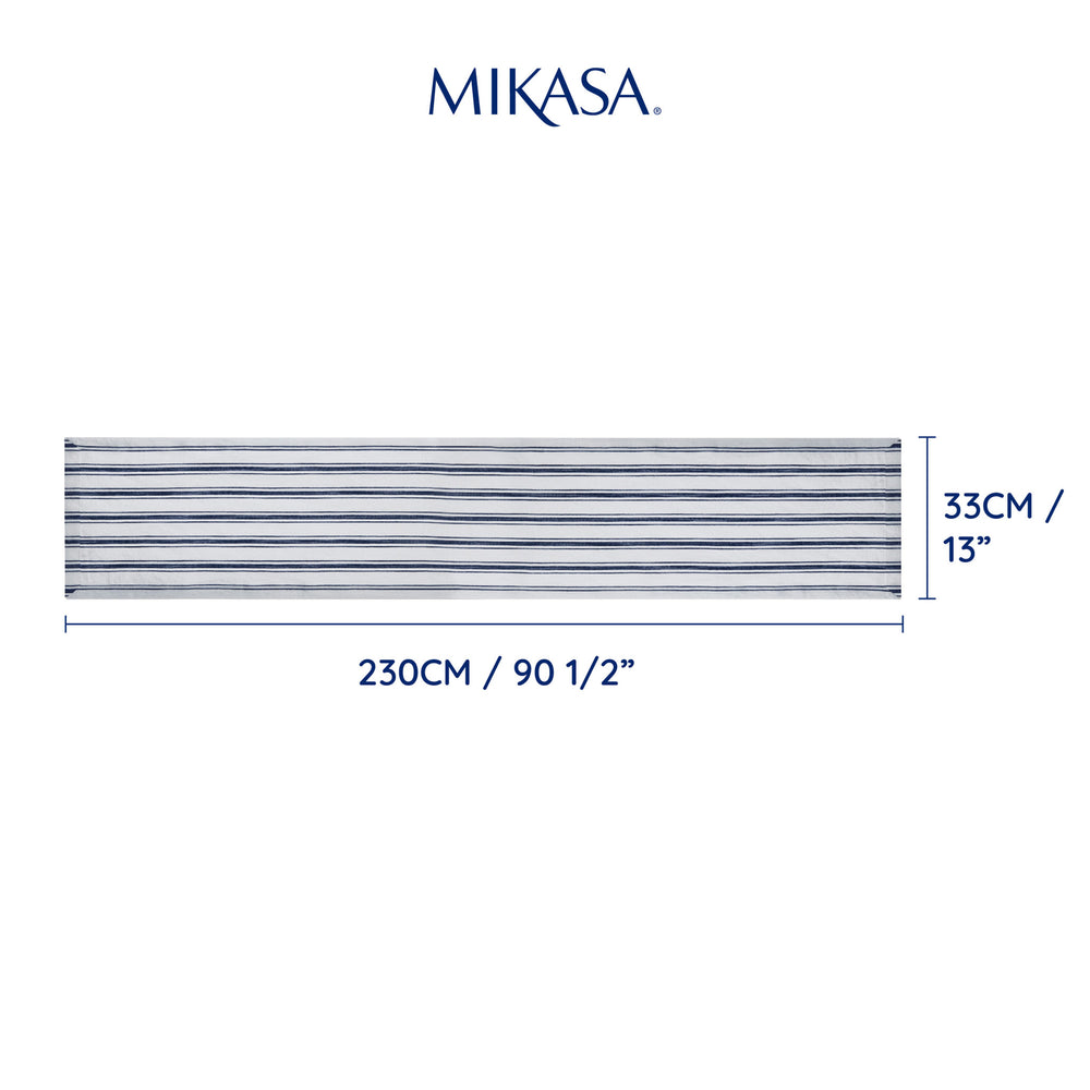 Mikasa Navy Stripe Cotton and Linen Table Runner, 230 x 34cm