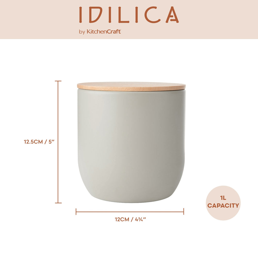 Idilica 3pc Set of Grey Kitchen Canisters with Beechwood Lid