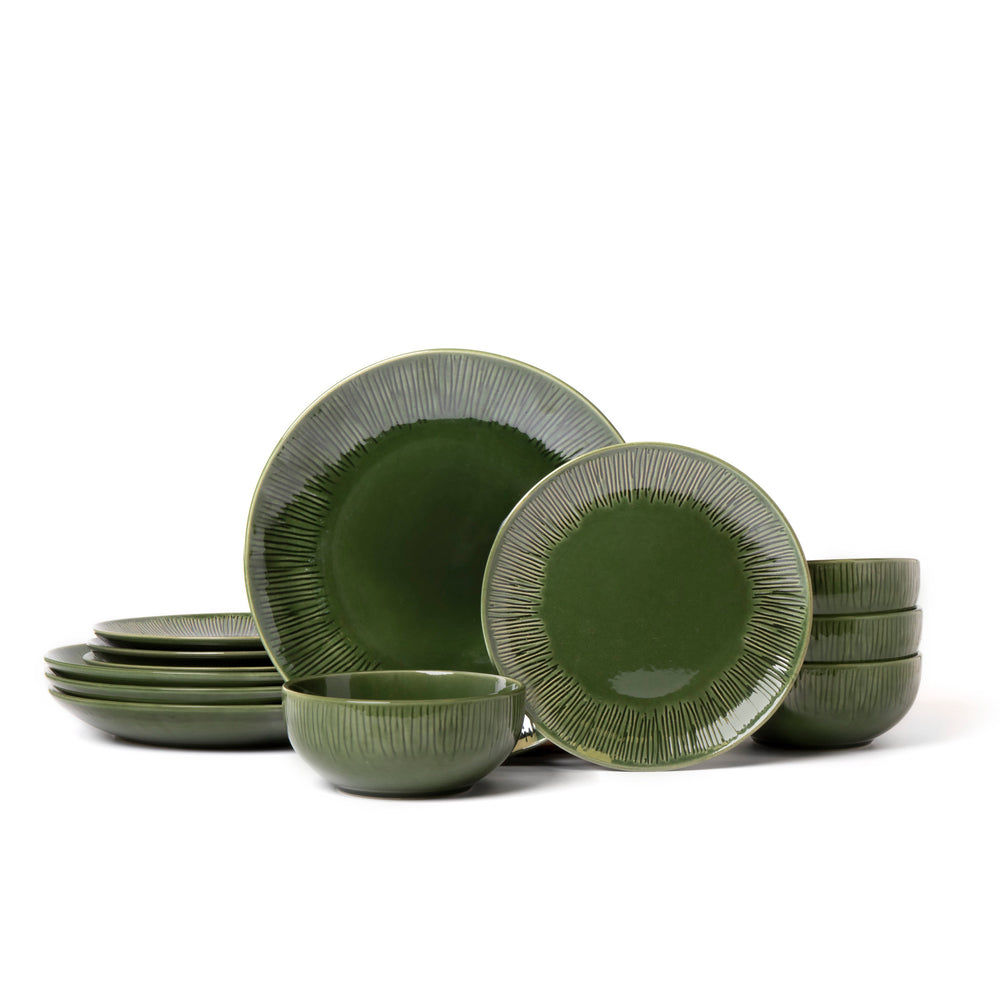 Mikasa Jardin 12-Piece Stoneware Dinner Set, Green image 1
