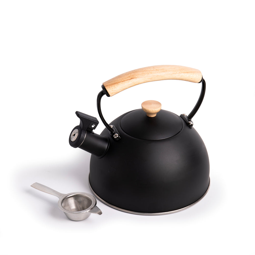 La Cafetière Tea-Making Set with Black Stainless Steel Whistling Kettle, 1.6L, Tea Strainer and Drip Bowl image 1