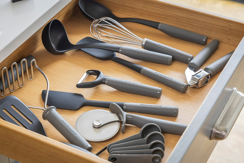 KitchenAid 3pc Soft Grip Kitchen Tool Set with Masher, Skimmer and Whisk, Charcoal Grey