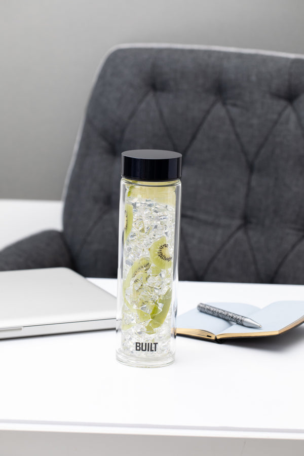 BUILT Tiempo 450ml Insulated Water Bottle, Borosilicate Glass / Stainless Steel - Midnight Blue image 2