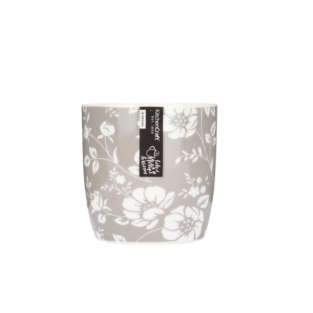 Set of 4 KitchenCraft China Grey Floral Mugs