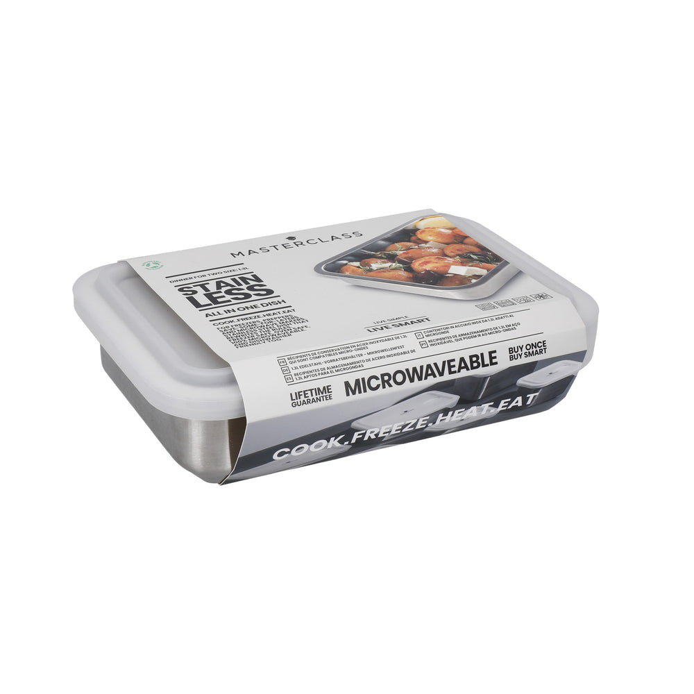MasterClass All-in-One 1.3-Litre Stainless Steel Container with Lid, Microwave Safe