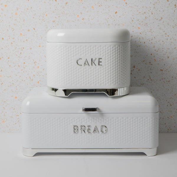 2pc Gift-Tagged Iced Latte Kitchen Storage Set with Textured Steel Cake Tin and Bread Bin - Lovello image 2