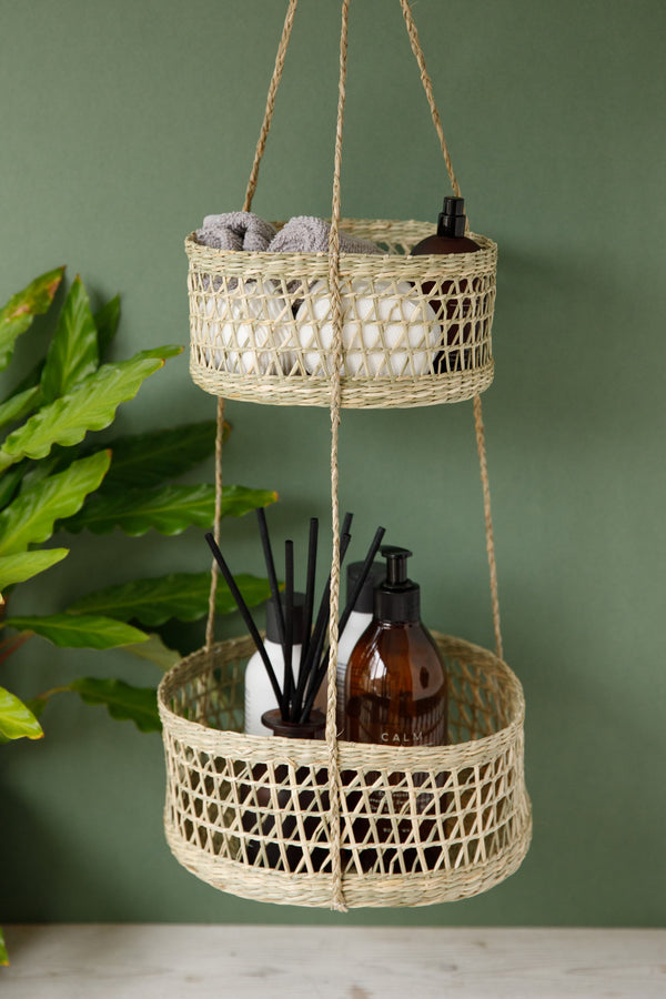 Natural Elements 2-Tier Natural Seagrass Hanging Planter image 13