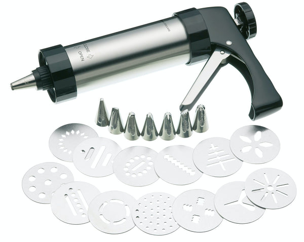 24pc Baking Set with 2x Non-Stick Loose Base 20cm Square Sandwich Pans, Icing Gun, 8x Stainless Steel Nozzles and 13x Cutters image 4