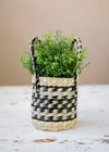 KitchenCraft Seagrass Plant Basket with Handles, Black & Grey Striped Design image 2