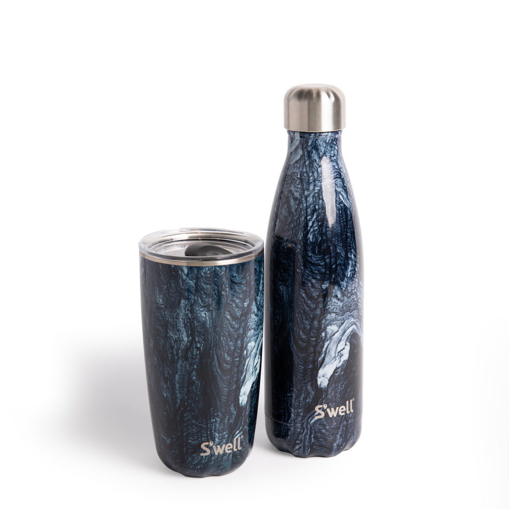 S'well 2pc Travel Cup and Bottle Set with Stainless Steel Water Bottle, 500ml and Drinks Tumbler, 530ml, Azurite Marble image 1