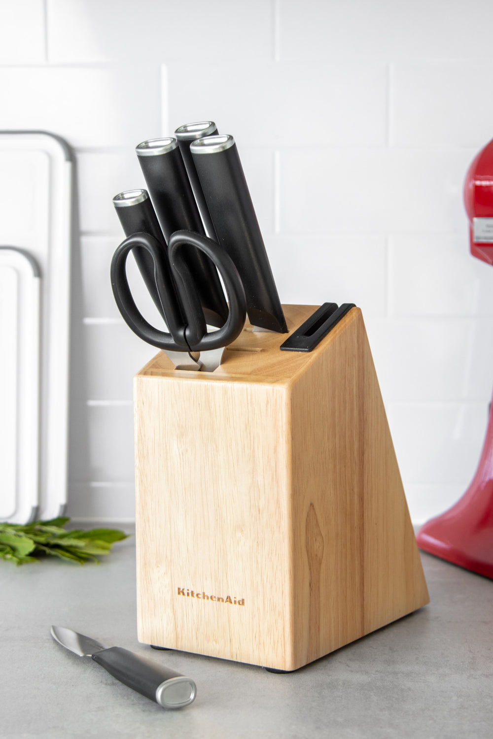 KitchenAid Classic 6-Piece Knife Set with Block, Sharp High-Carbon Japanese Steel Kitchen Knives and Rubberwood Holder image 1
