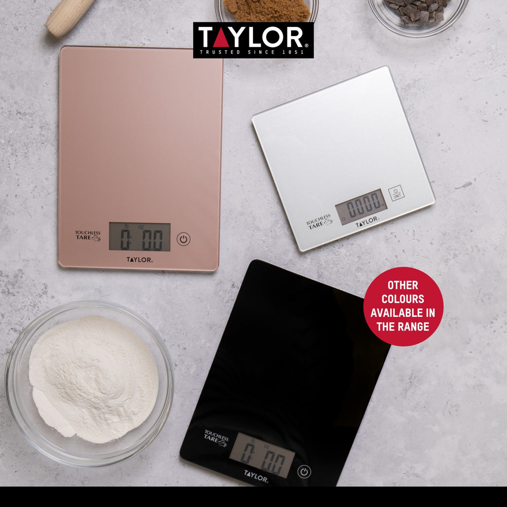 Taylor Pro Compact Digital Kitchen Scales with Touchless Tare in Gift Box, Glass / Plastic - Silver