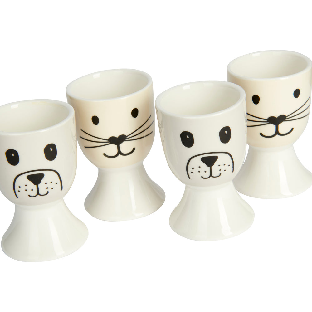 KitchenCraft Cat and Dog Egg Cup Set - Porcelain, 4 Pieces