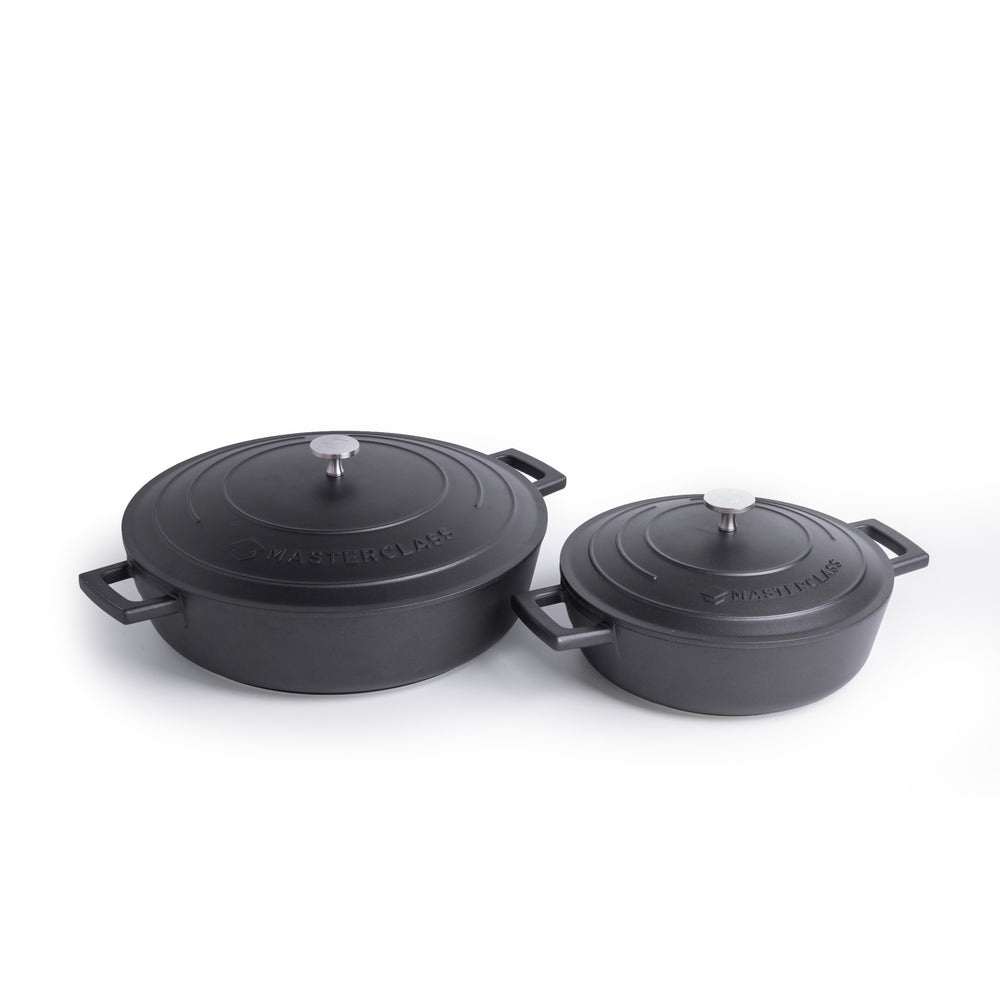 MasterClass 2pc Cast Aluminium Casserole Dish Set with 2x Non-Stick Casserole Dishes, 2.5L and 5L, Black image 1