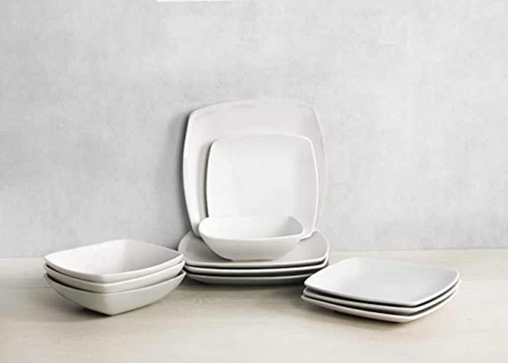 Creative Tops Raven White 12 Piece Dinner Set, Square, Ceramic, Service for 4