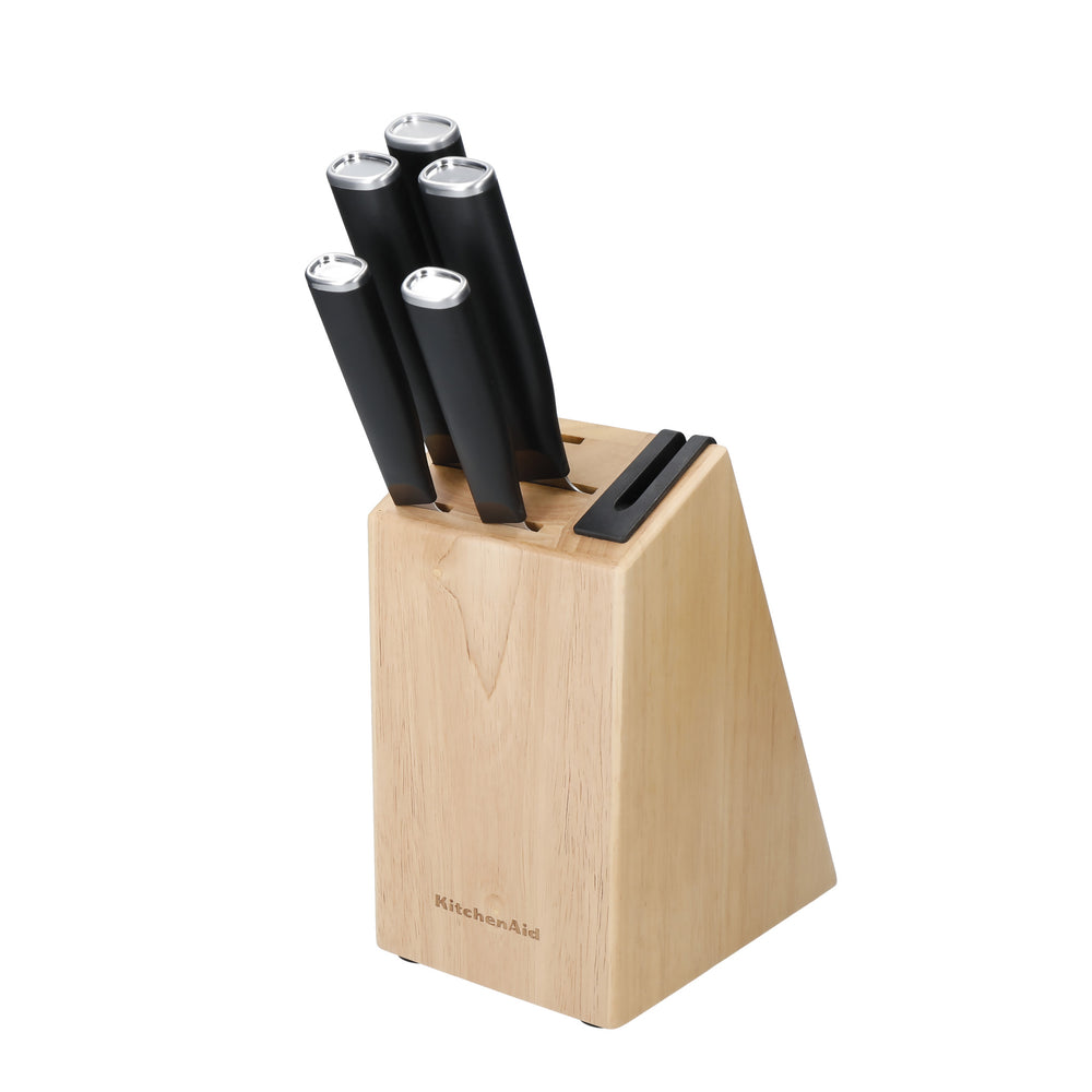 KitchenAid Classic 5-Piece Kitchen Knife Set with Block, Sharp High-Carbon Japanese Steel Knives and Rubberwood Holder image 1
