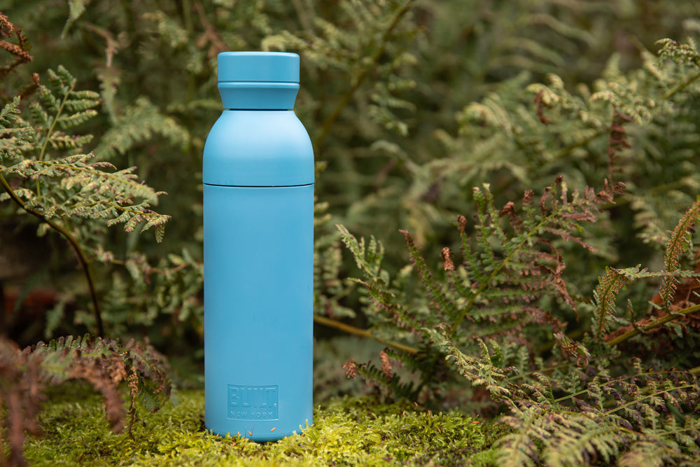 BUILT Planet Bottle, 500ml Recycled Reusable Water Bottle with Leakproof Lid - Blue
