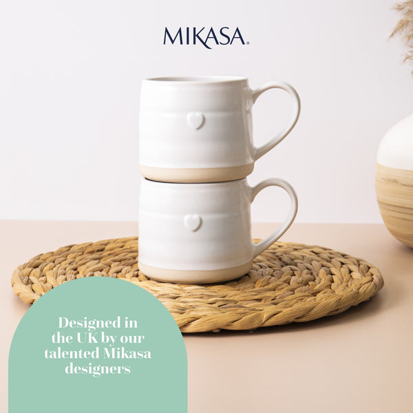 Mikasa Farmhouse Heart Stoneware Mugs, Set of 2, 380ml, White image 7