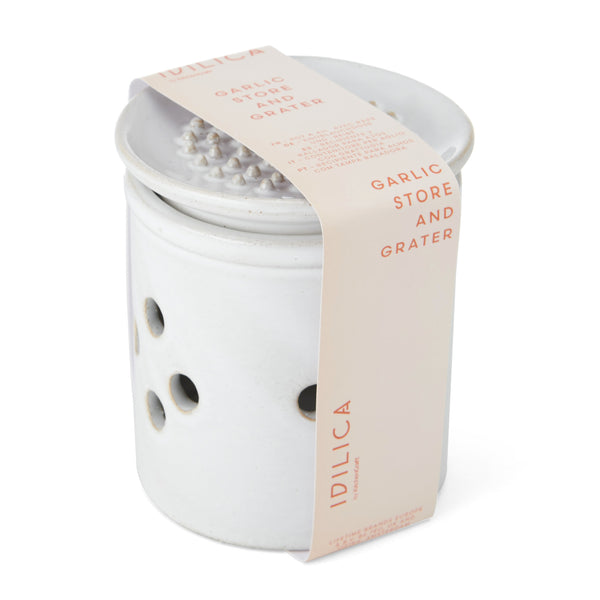 KitchenCraft Idilica Stoneware Garlic Storage with Grater Lid, Cream image 4