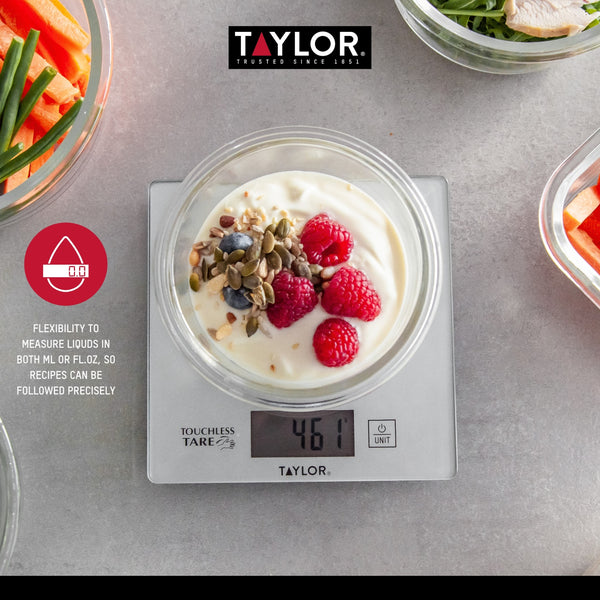 Taylor Pro Compact Digital Kitchen Scales with Touchless Tare in Gift Box, Glass / Plastic - Silver image 11