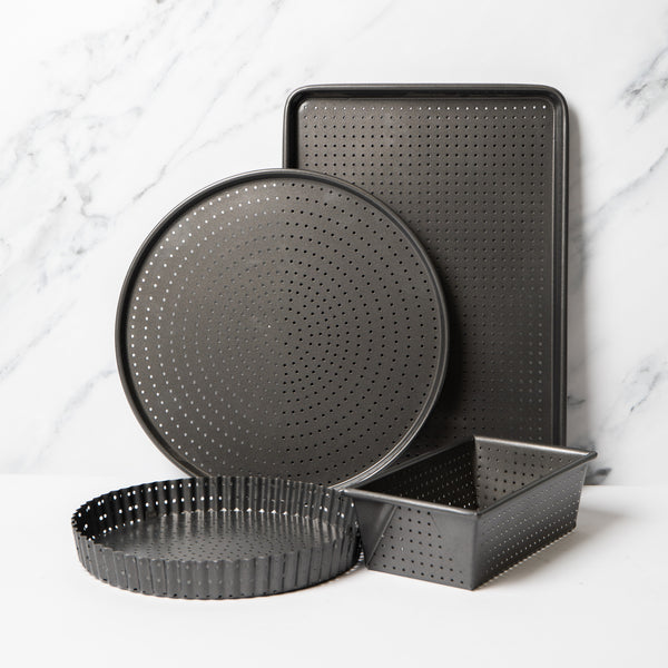 4pc Crusty Bake Non-Stick Bakeware Set with Quiche Tin, Pizza Crisper, 2lb Loaf Pan and Baking Tray image 2