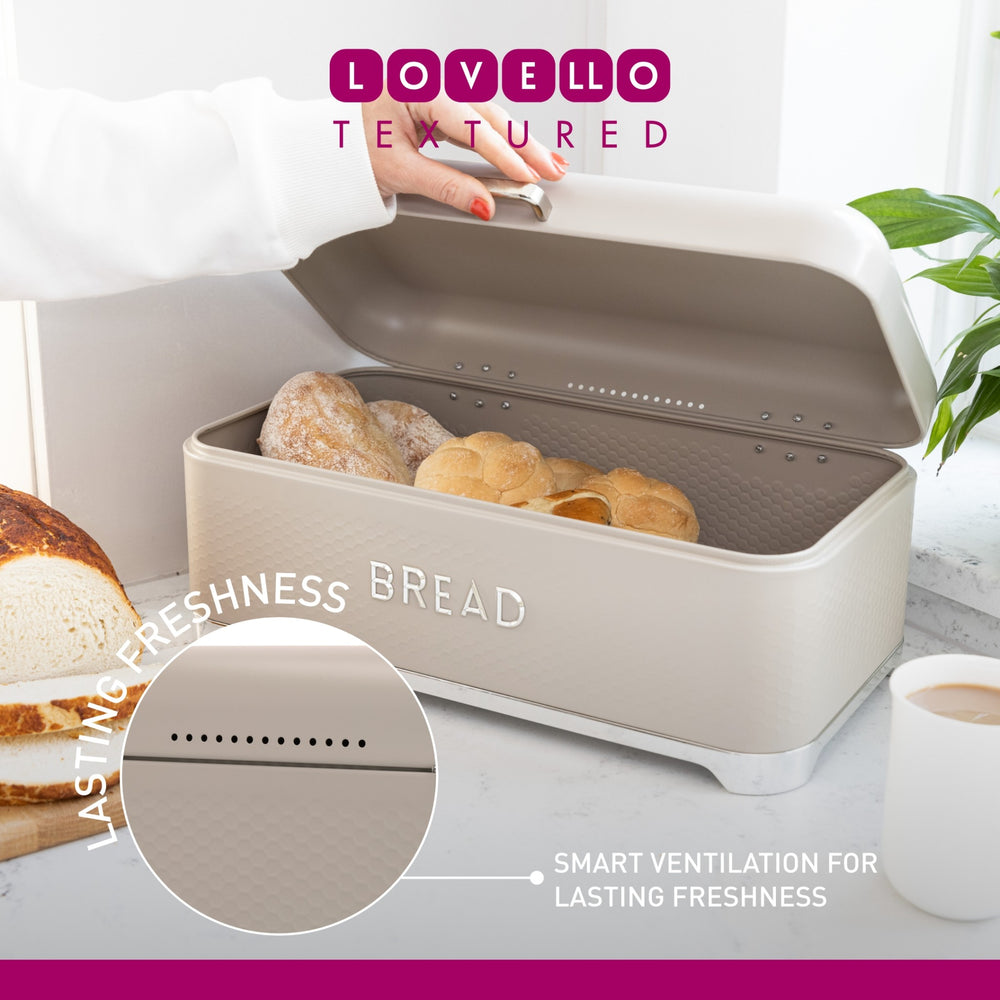 KitchenCraft Lovello Textured Large Bread Bin - Latte Cream