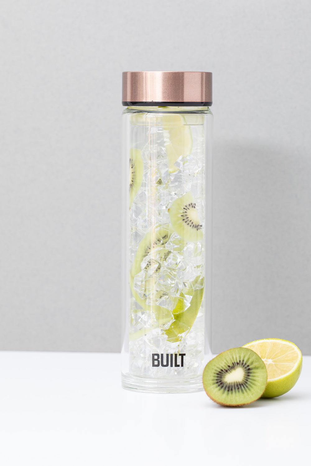 BUILT Tiempo 450ml Insulated Water Bottle, Borosilicate Glass / Stainless Steel - Rose Gold