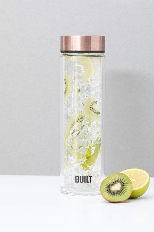 BUILT Tiempo 450ml Insulated Water Bottle, Borosilicate Glass / Stainless Steel - Rose Gold image 4