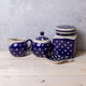 London Pottery Bundle with Sugar and Creamer Set, Canister and Tea Bag Tidy - Blue and White Circle