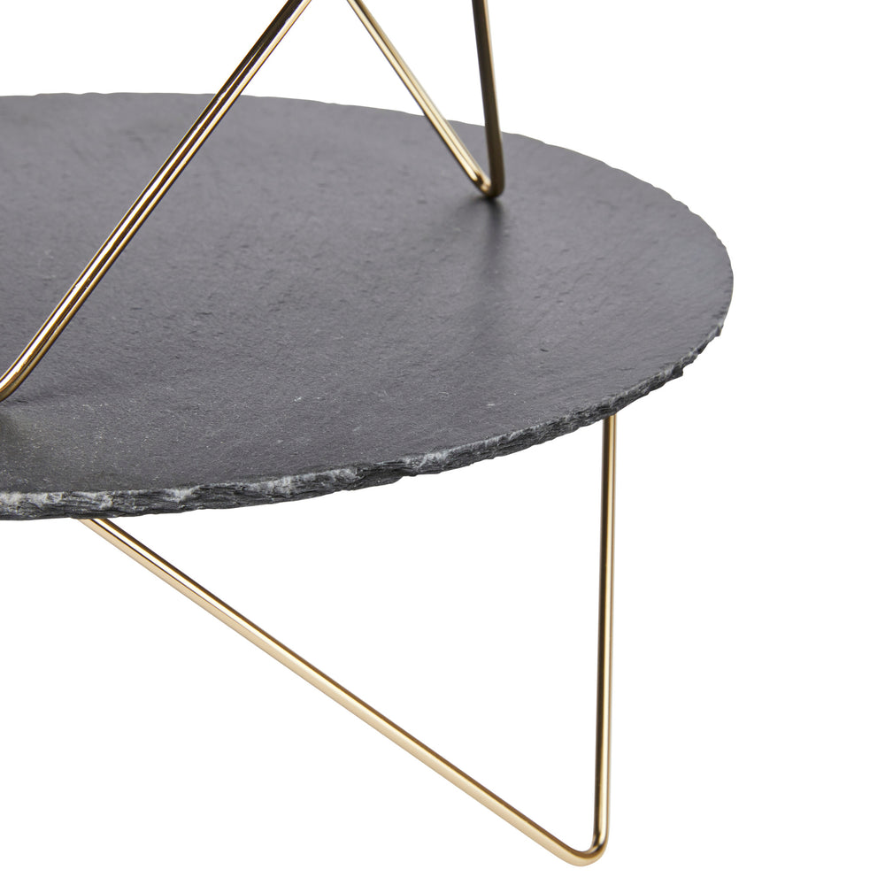 Artesà Tiered Serving Stand, 2 Slate Platters with Raised Metal Legs