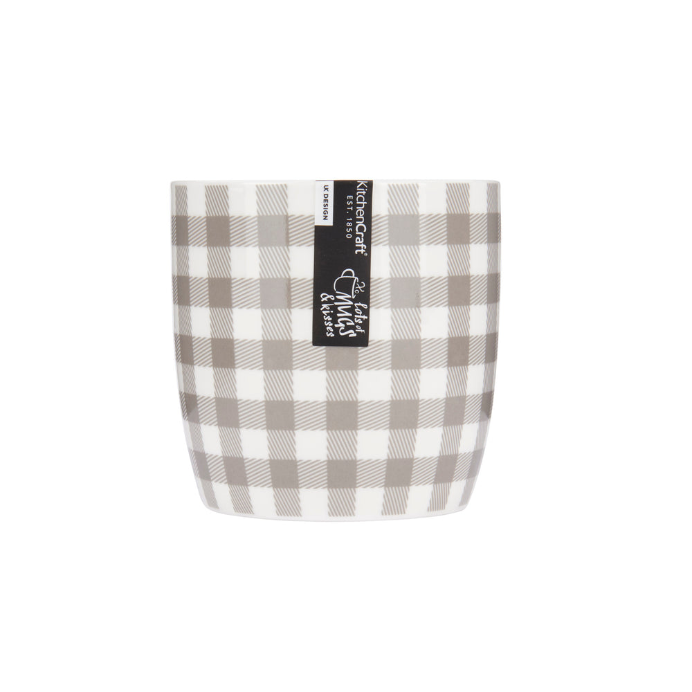 Set of 4 KitchenCraft China Grey Gingham Mugs