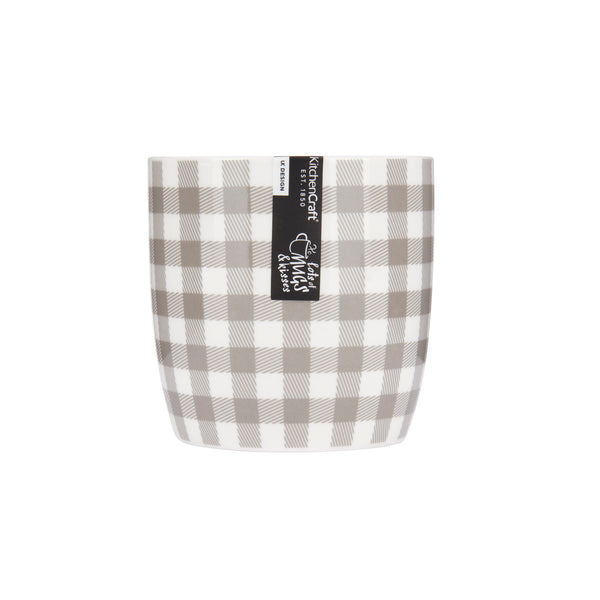 Set of 4 KitchenCraft China Grey Gingham Mugs image 3