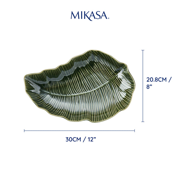 Mikasa Jardin Leaf-Shaped Stoneware Serving Dish, 31.5cm, Green image 8