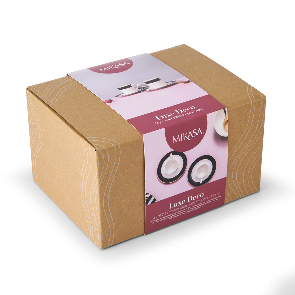 Mikasa Luxe Deco China Espresso Cups and Saucers, Set of 2, 100ml