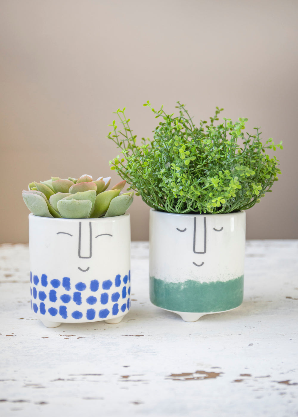 KitchenCraft Happy Face Planter, Dolomite, White / Blue