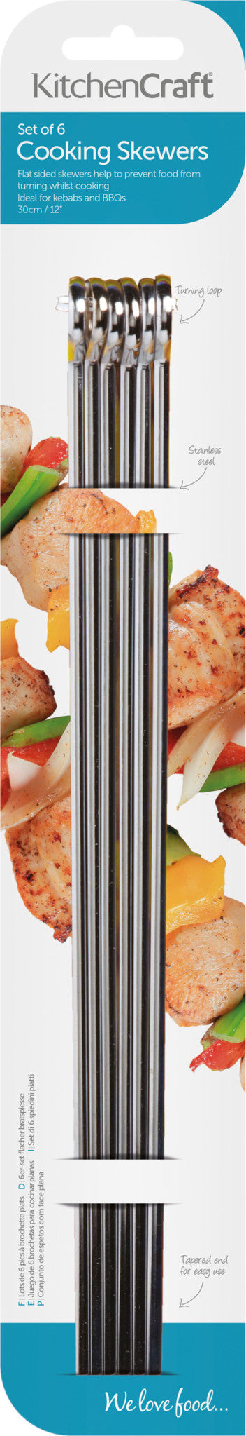 KitchenCraft Pack of Six 30cm Flat Sided Skewers