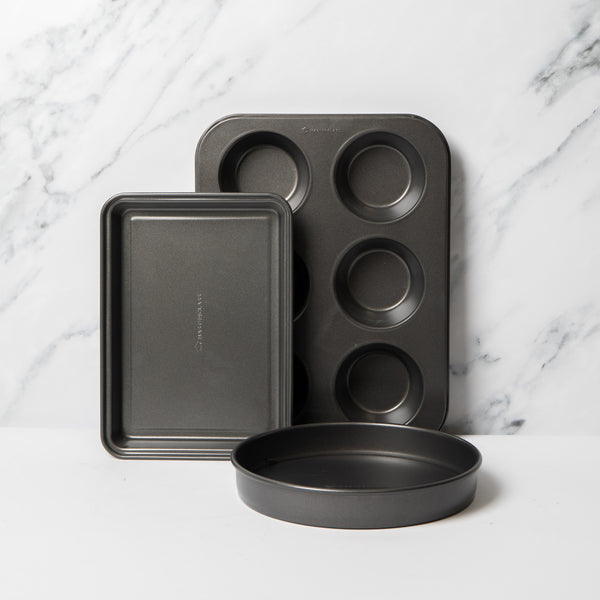 3pc Non-Stick Baking Pan Bundle, Includes Muffin Pan, 23cm Loose Base Sandwich Pan and Brownie Pan image 2