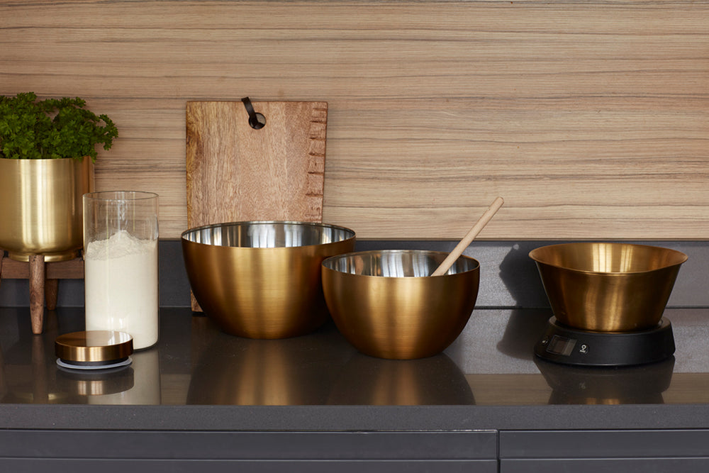 MasterClass Stainless Steel Brass Finish Mixing Bowl, 24cm