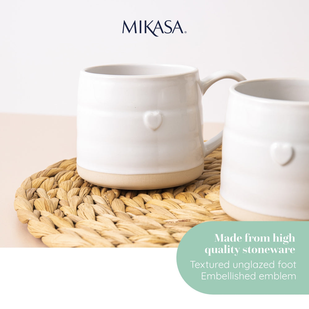Mikasa Farmhouse Heart Stoneware Mugs, Set of 2, 380ml, White