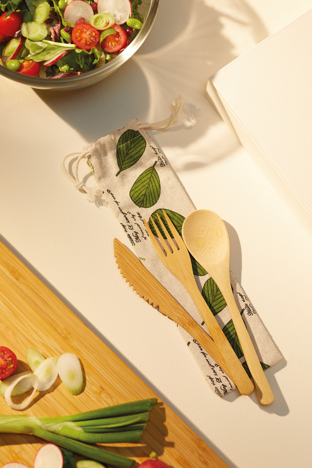 Natural Elements Reusable Bamboo Cutlery Set in Fabric Pouch
