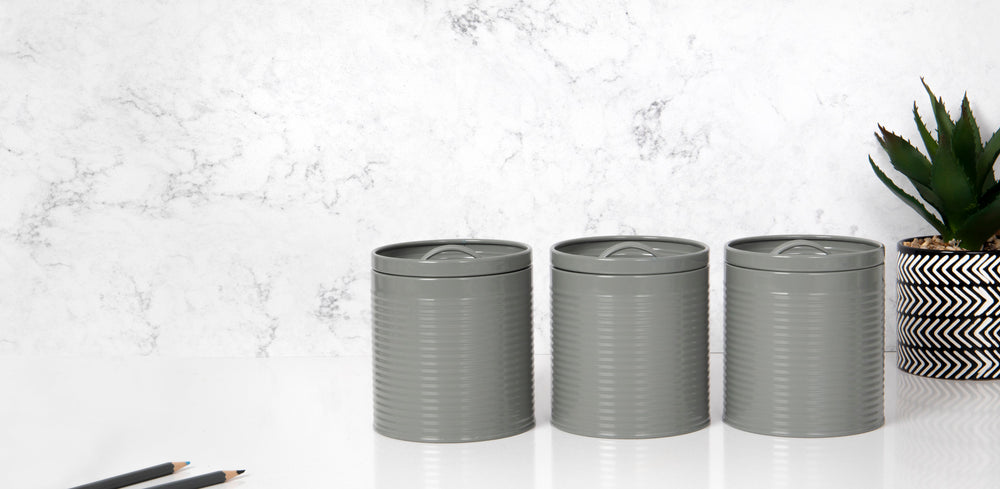 KitchenCraft Storage Canisters - 1 L, Grey, Set of 3