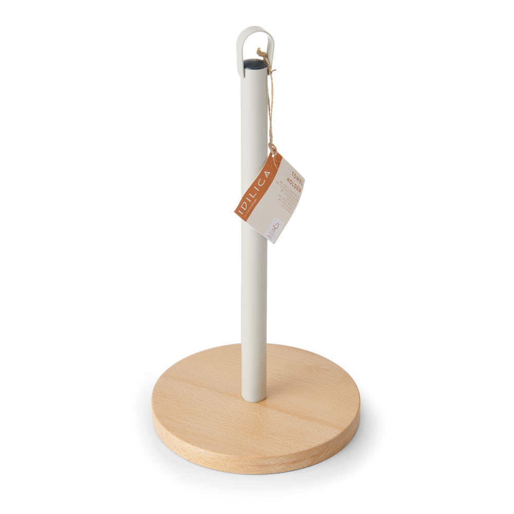 KitchenCraft Idilica Kitchen Roll Holder with Beechwood Base, 31.5cm