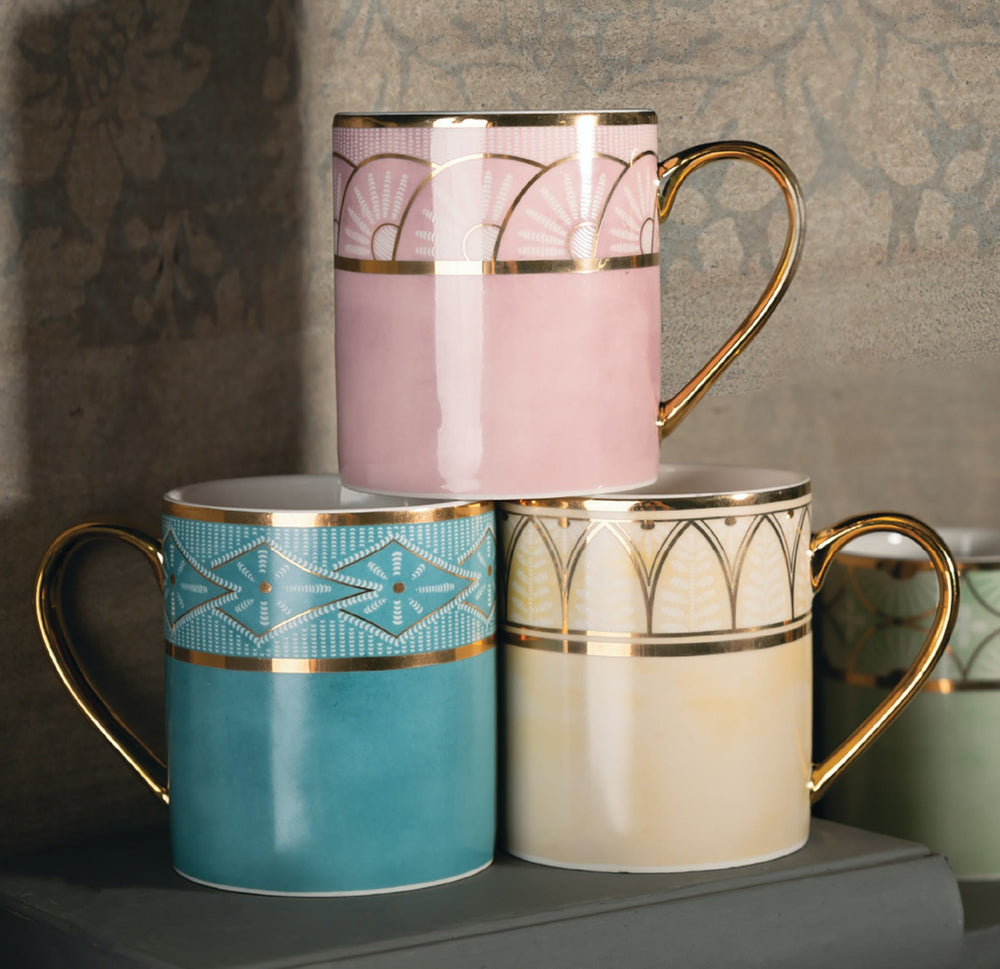 Set of 4 Victoria And Albert Dagoty Pierre Blue Can Mugs